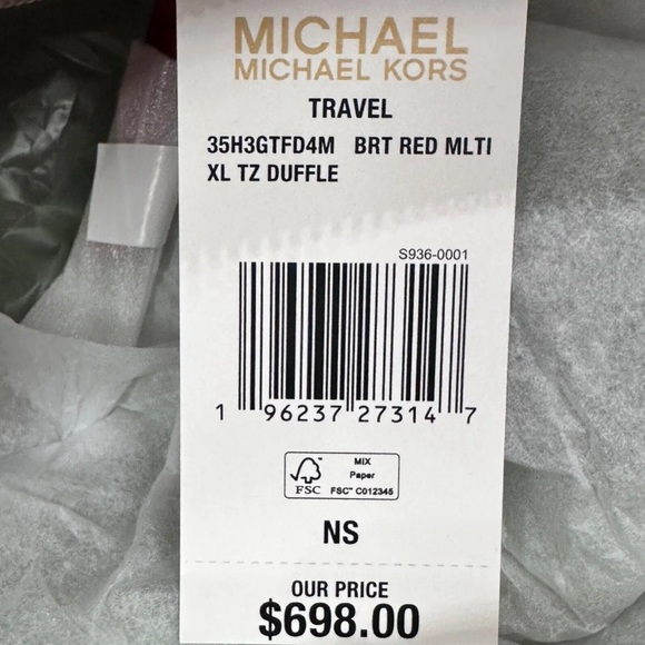 Michael Kors Travel XL Large Duffle Bag Signature MK Bright Red Gold - Picture 5 of 5